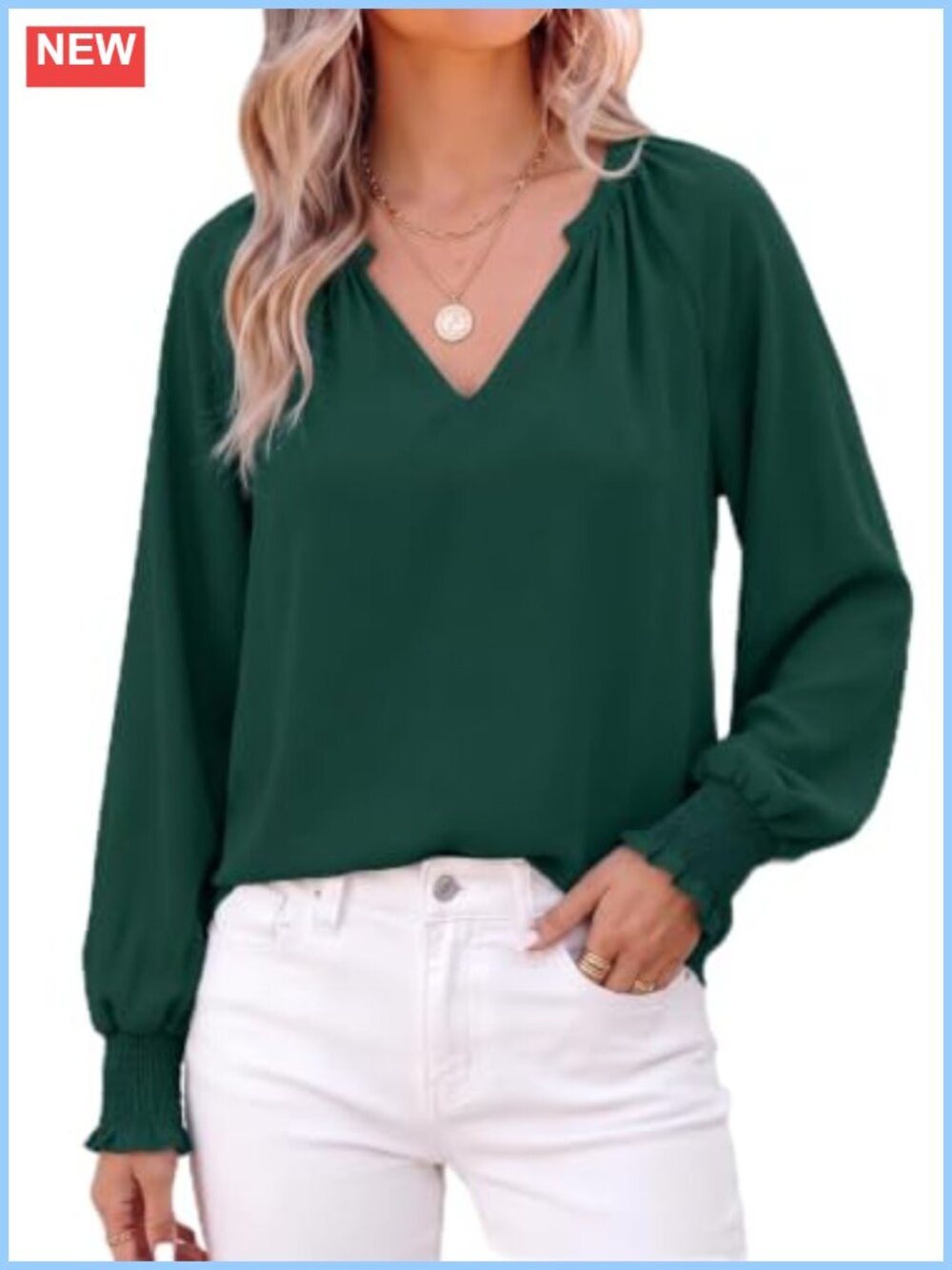 Womens V Neck Long Sleeve Tunic Blouse Flowy Boho Top